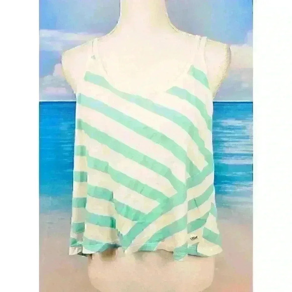 FOREVER 21 Womans AQUA & WHITE Stripe Back Crop Knot Lightweight Stretch size Lg - Picture 4 of 8